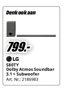 S80TY Dolby Atmos Soundbar 3.1 + Subwoofer
