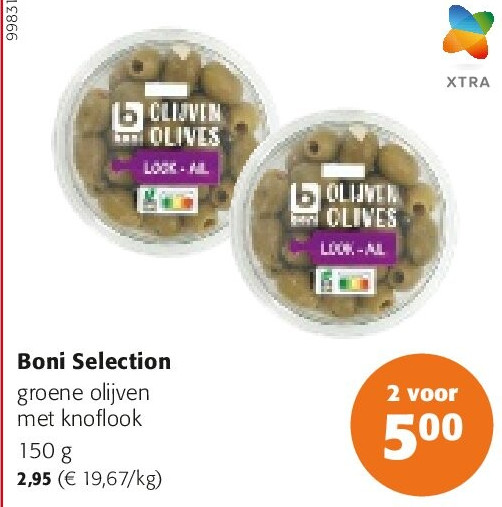 Boni Selection groene olijven met knoflook 150 g