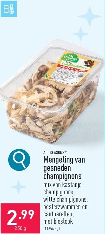 Mengeling van gesneden champignons