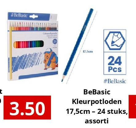BeBasic Kleurpotloden 17,5cm – 24 stuks, assorti