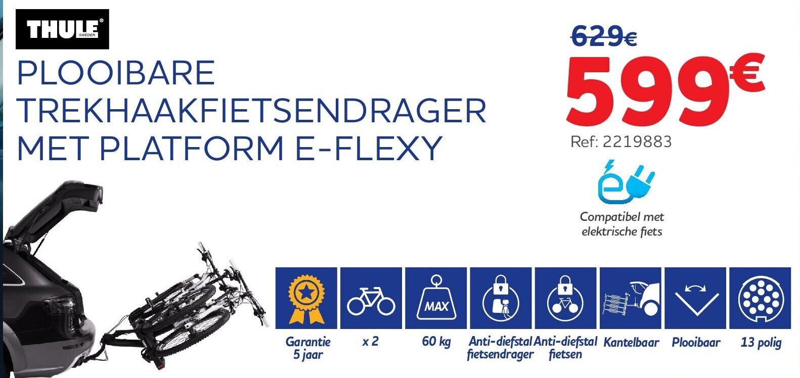 PLOOIBARE TREKHAAKFIETSENDRAGER MET PLATFORM E-FLEXY