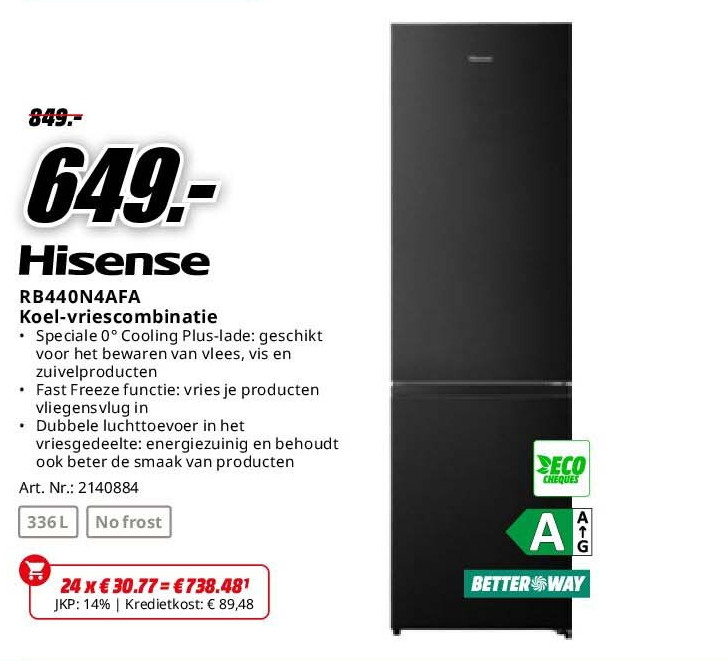 Hisense RB440N4AFA Koel-vriescombinatie