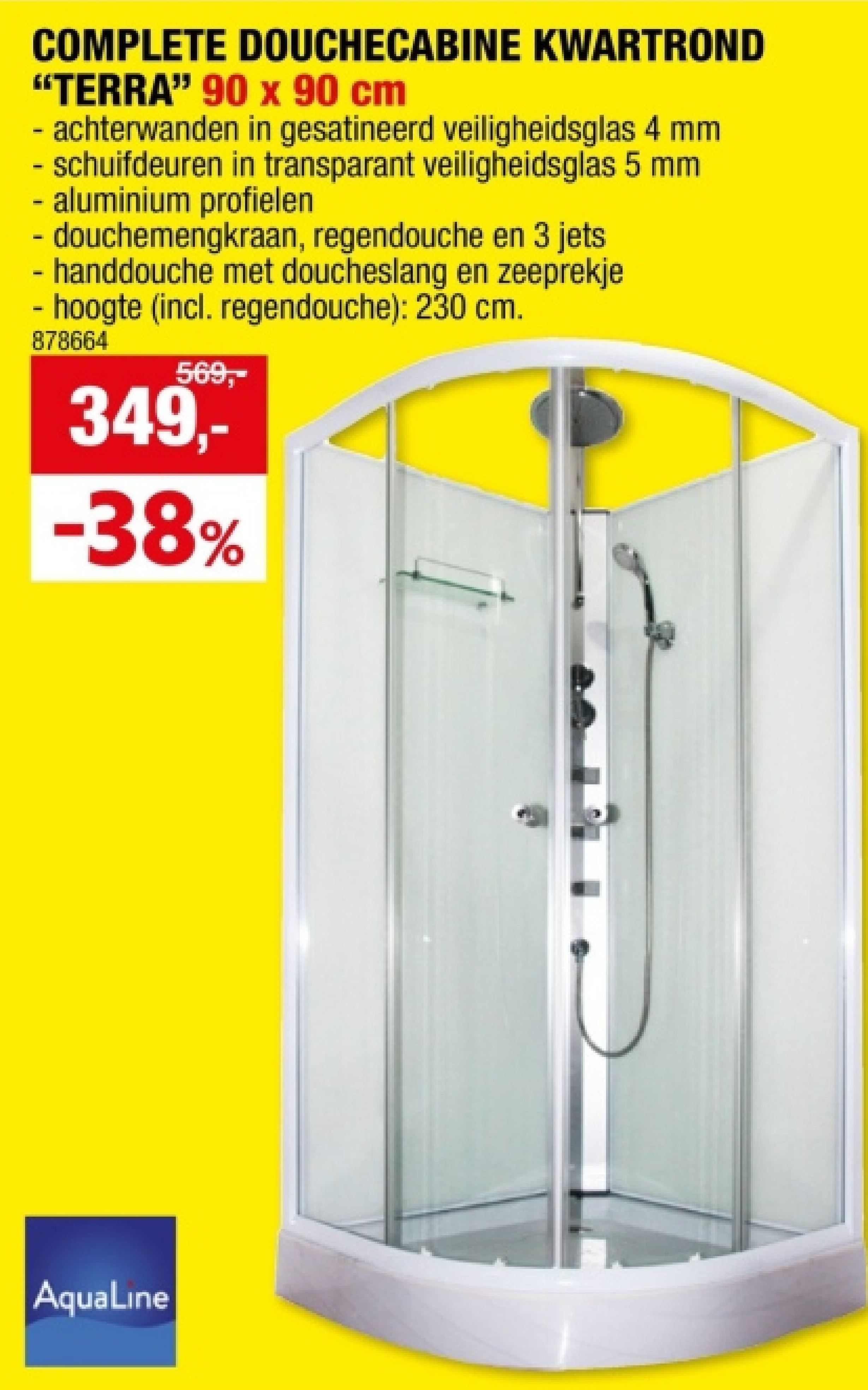 COMPLETE DOUCHECABINE KWARTROND "TERRA" 90 x 90 cm