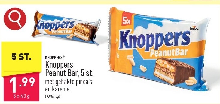 Knoppers Peanut Bar, 5 st.