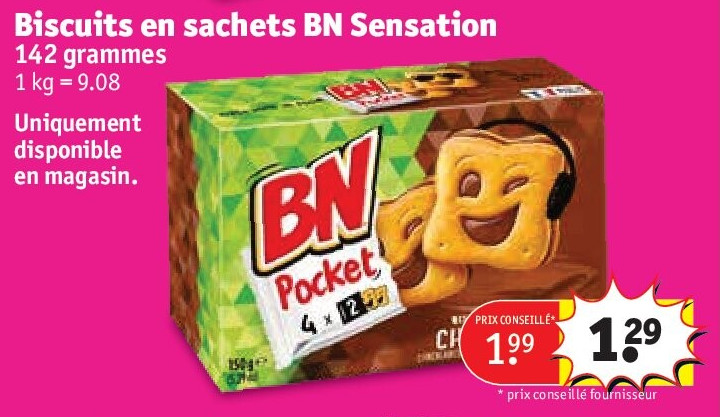 Biscuits en sachets BN Sensation 142 grammes