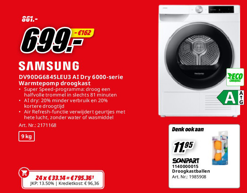 Samsung DV90DG6845LEU3 AI Dry 6000-serie Warmtepomp droogkast