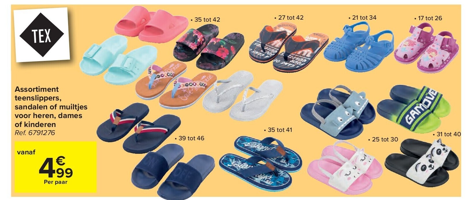 Assortiment teenslippers, sandalen of muiltjes voor heren, dames of kinderen