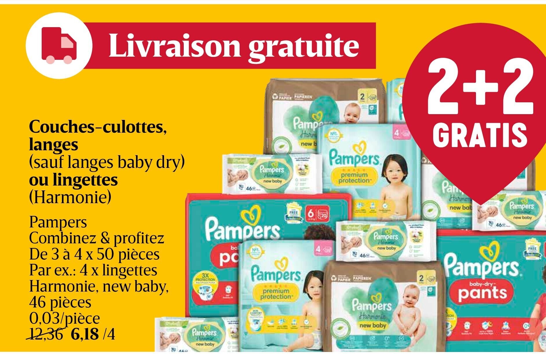 Couches-culottes, langes (sauf langes baby dry) ou lingettes (Harmonie)