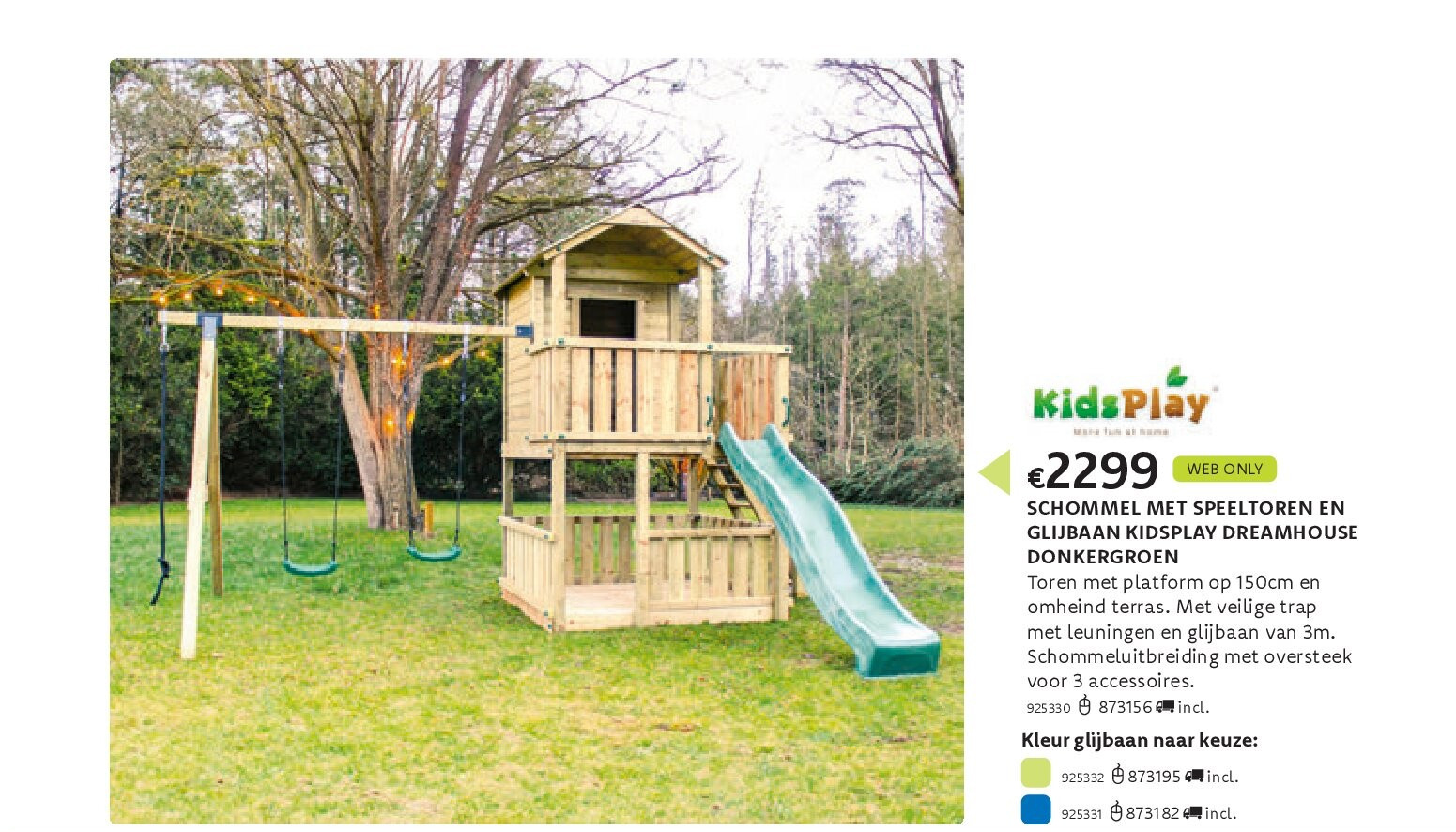 SCHOMMEL MET SPEELTOREN EN GLIJBAAN KIDSPLAY DREAMHOUSE DONKERGROEN
