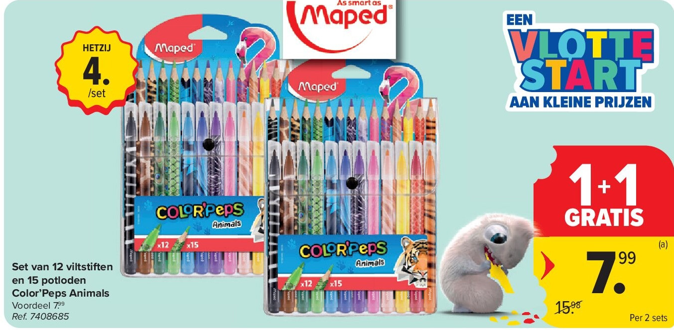 Set van 12 viltstiften en 15 potloden Color’Peps Animals