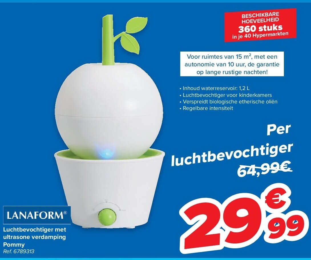 Luchtbevochtiger met ultrasone verdamping Pommy