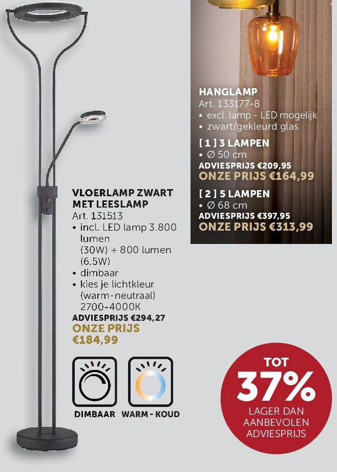 VLOERLAMP ZWART MET LEESLAMP