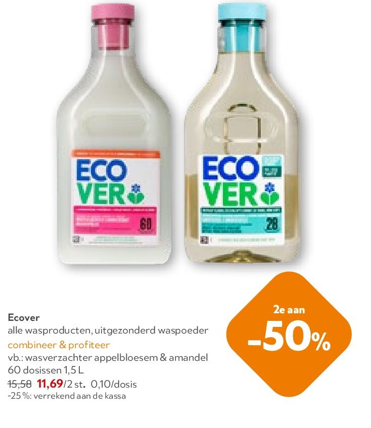 Ecover wasverzachter appelbloesem & amandel 60 dosissen 1,5 L