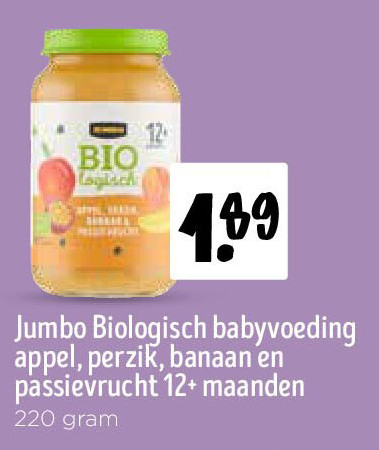 Jumbo Biologisch babyvoeding appel, perzik, banaan en passievrucht 12+ maanden