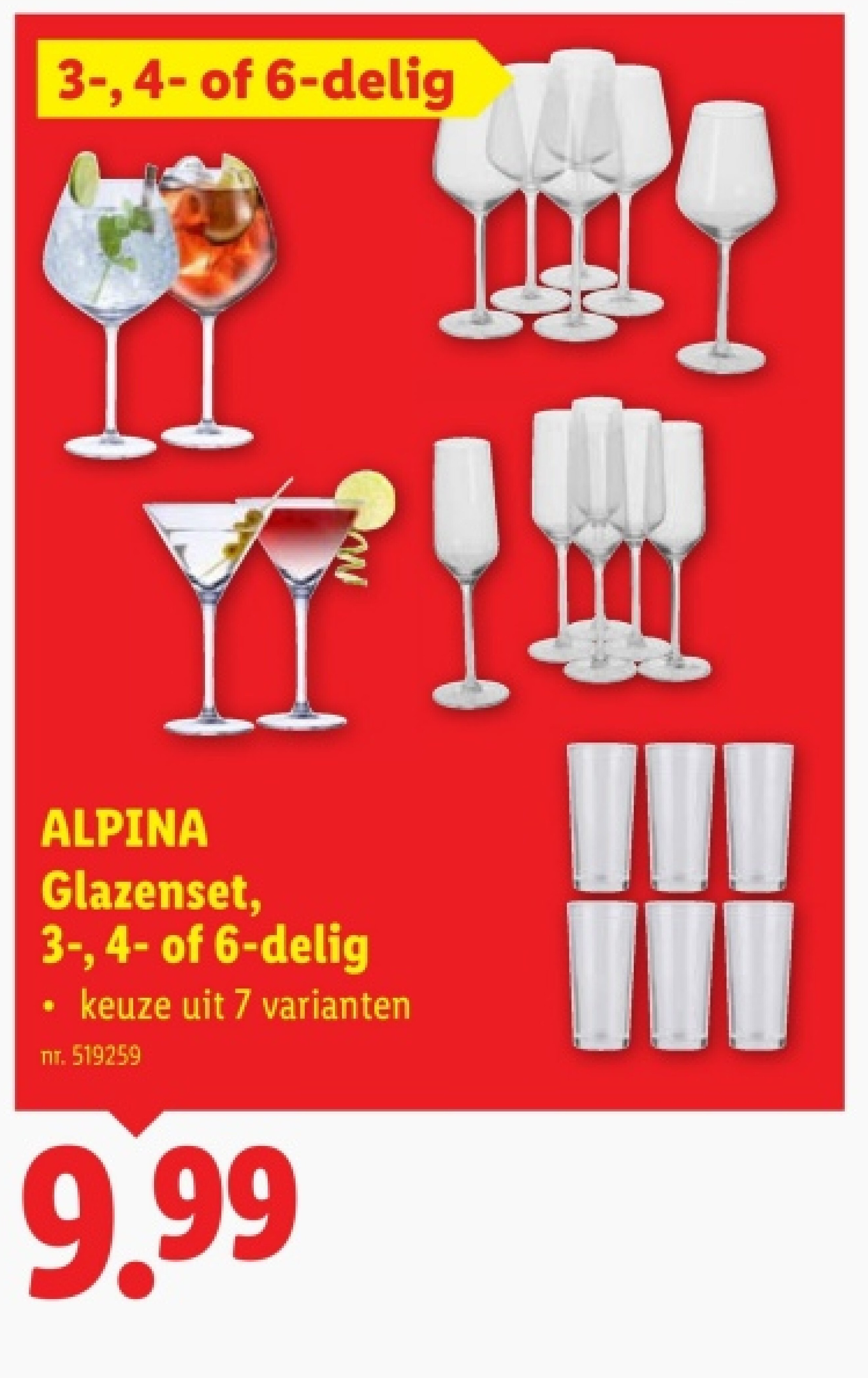 Glazenset, 3-, 4- of 6-delig