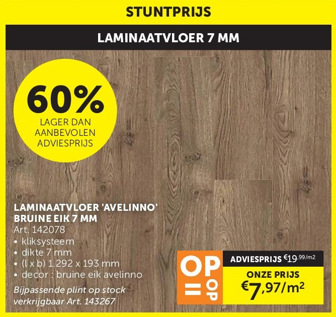 LAMINAATVLOER 'AVELINNO' BRUINE EIK 7 MM