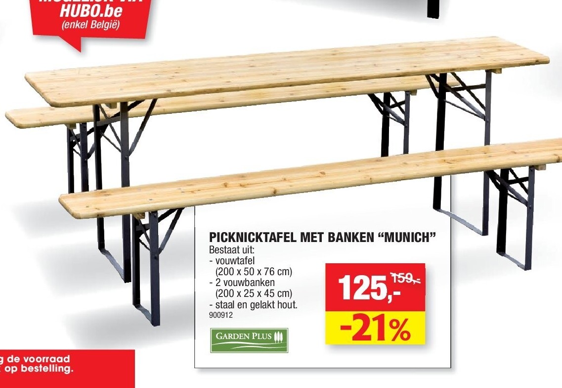 PICKNICKTAFEL MET BANKEN “MUNICH”