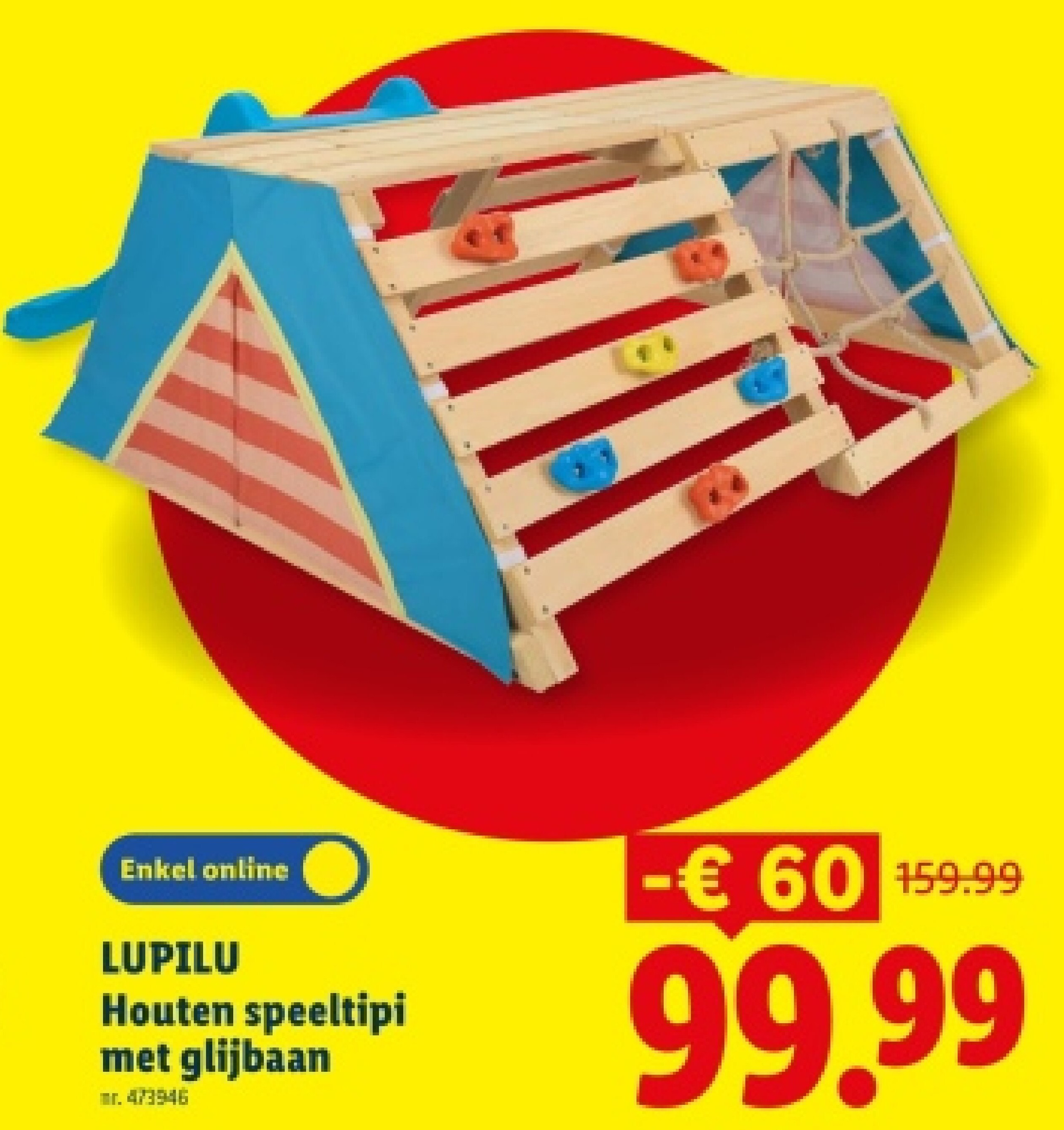 Houten speeltipi met glijbaan