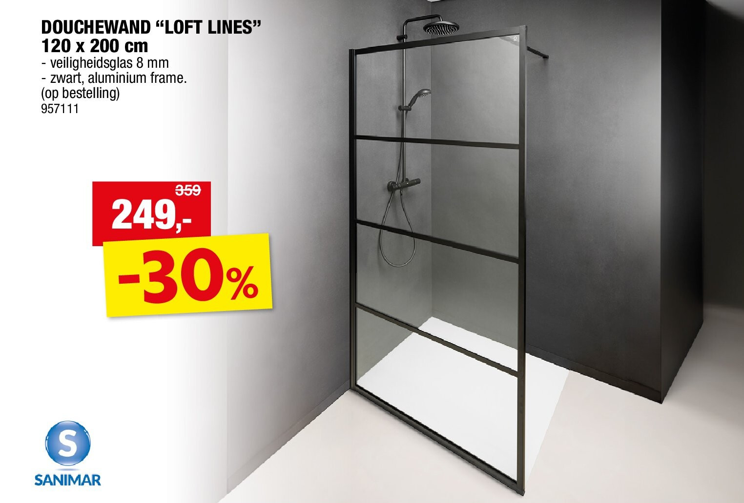 DOUCHEWAND “LOFT LINES” 120 x 200 cm