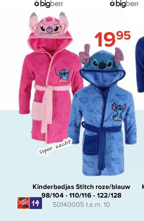 Kinderbadjas Stitch roze/blauw 98/104 - 110/116 - 122/128