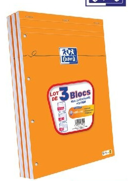 Lot de 3 blocs note A4 Oxford