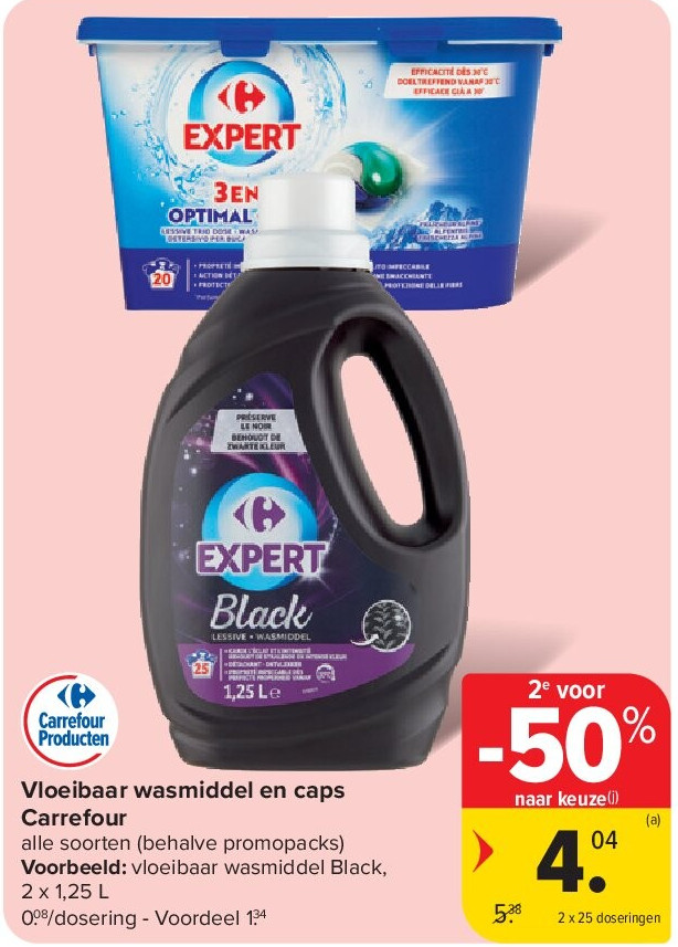 Vloeibaar wasmiddel en caps Carrefour