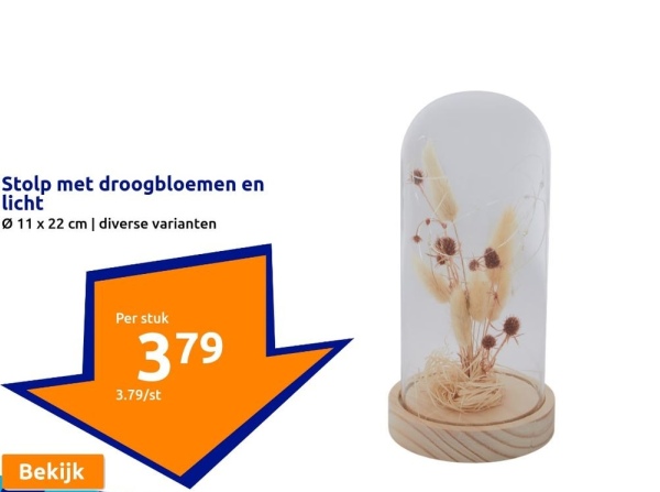 Stolp met droogbloemen en licht