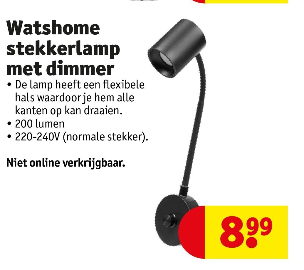 Watshome stekkerlamp met dimmer