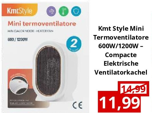 Kmt Style Mini Termoventilatore 600W/1200W – Compacte Elektrische Ventilatorkachel