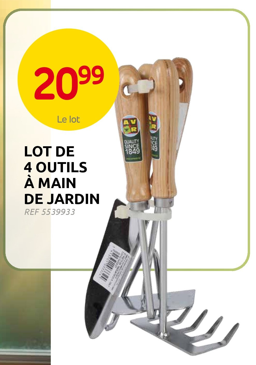 LOT DE 4 OUTILS À MAIN DE JARDIN