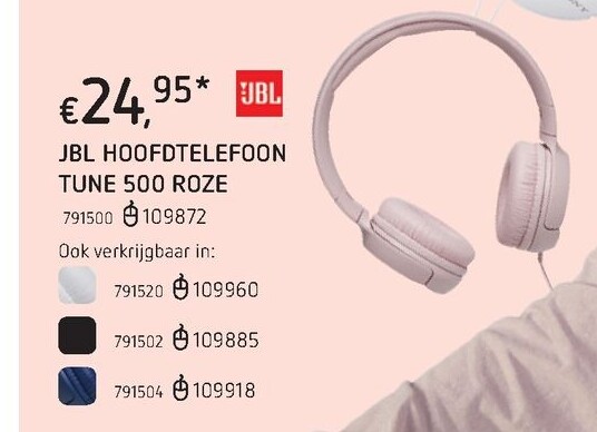 JBL HOOFDTELEFOON TUNE 500 ROZE