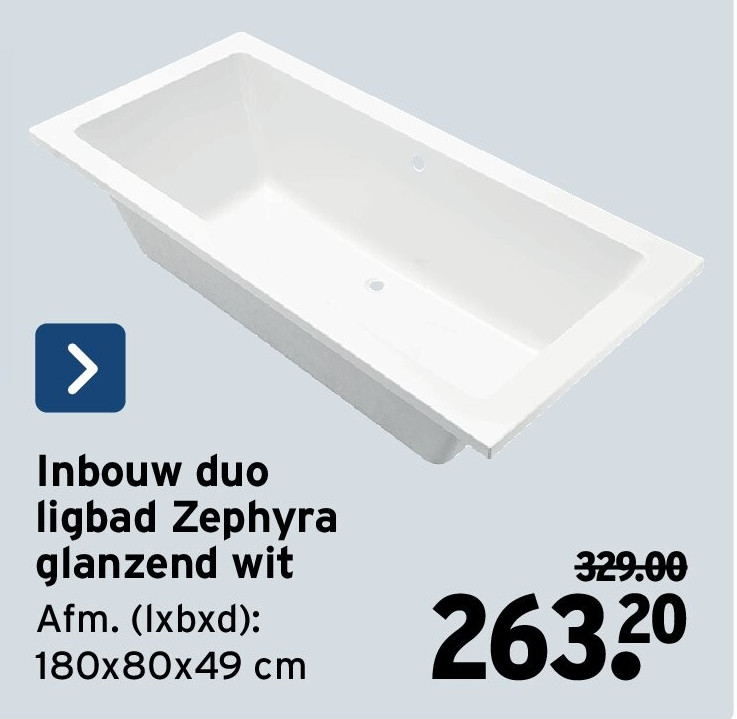 Inbouw duo ligbad Zephyra glanzend wit
