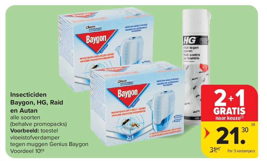 Insecticiden Baygon, HG, Raid en Autan