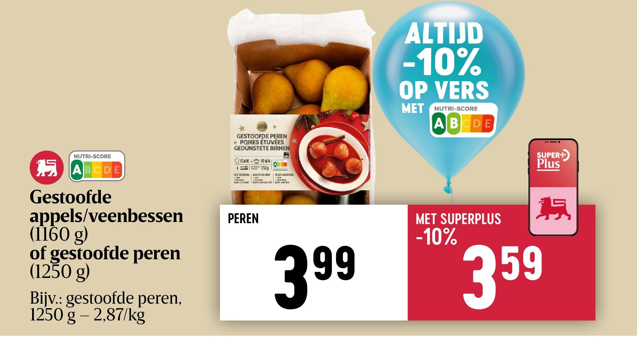 Gestoofde appels/veenbessen (1160 g) of gestoofde peren (1250 g)