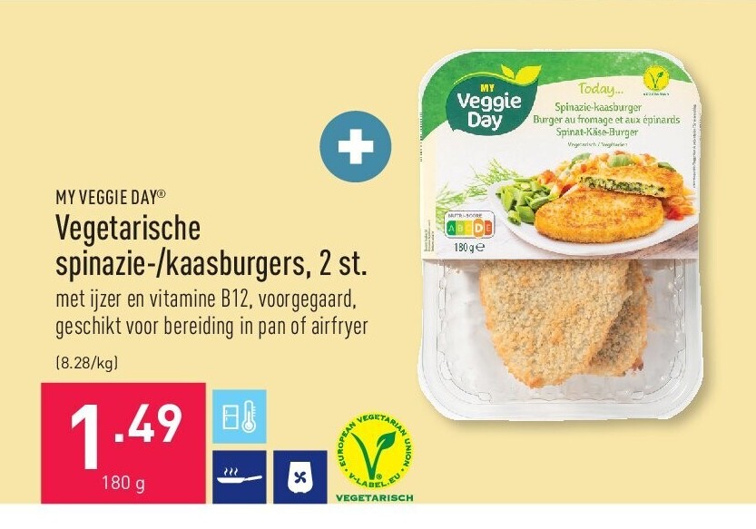 Vegetarische spinazie-/kaasburgers, 2 st.