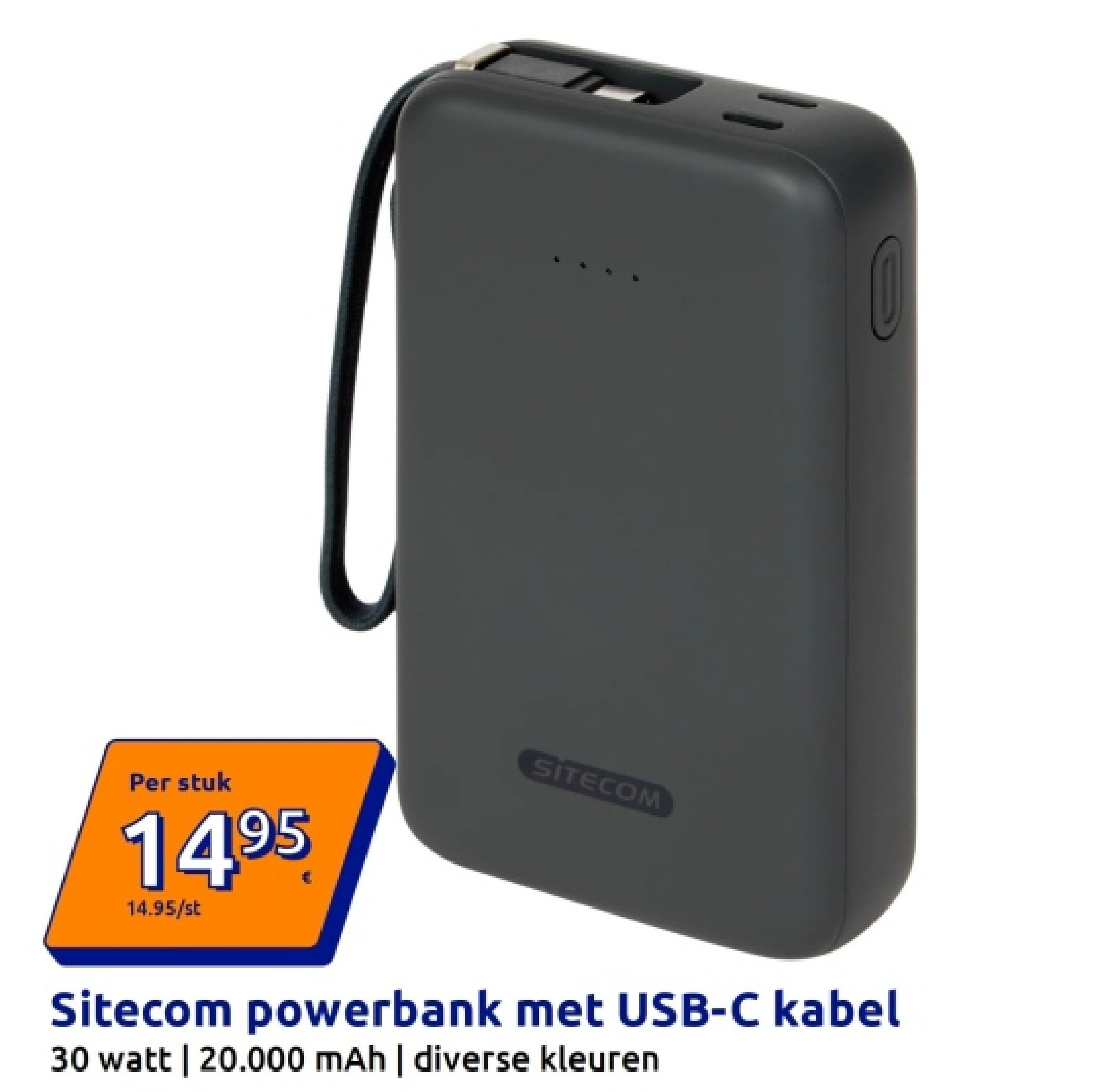 Sitecom powerbank met USB-C kabel
