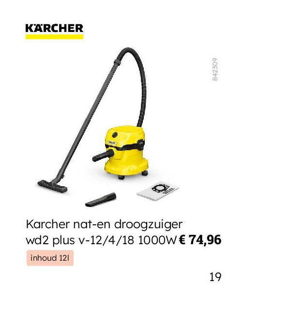 Karcher nat-en droogzuiger wd2 plus v-12/4/18 1000W