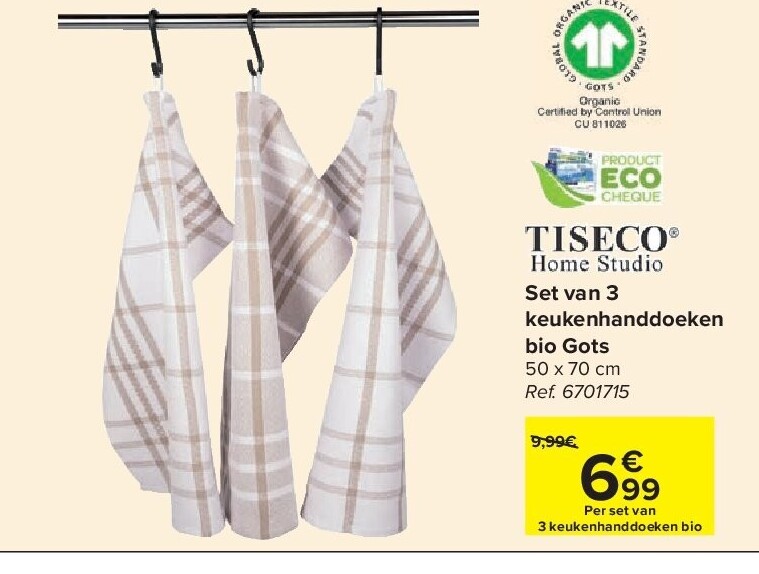 Set van 3 keukenhanddoeken bio Gots