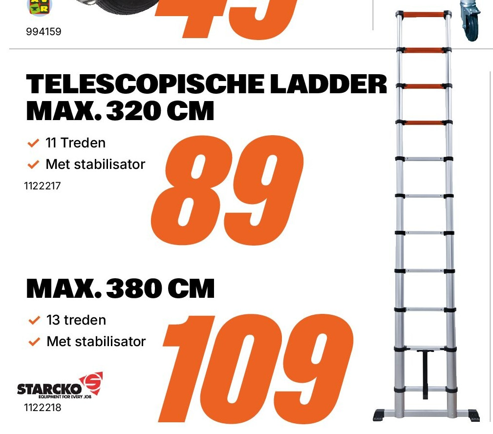 TELESCOPISCHE LADDER MAX. 320 CM