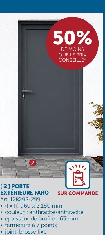 Porte extérieure alu Faro anthra L 960X2180 mm