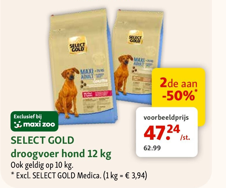 SELECT GOLD droogvoer hond 12 kg Ook geldig op 10 kg.