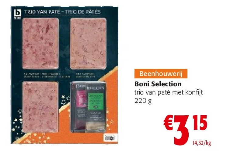 Boni Selection trio van paté met konfijt 220 g