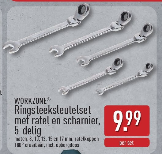 Ringsteeksleutelset met ratel enscharnier, 5-delig