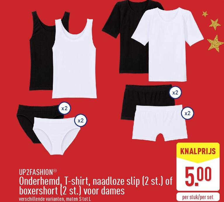 Onderhemd, T-shirt, naadloze slip (2 st.) of boxershort (2 st.) voor dames