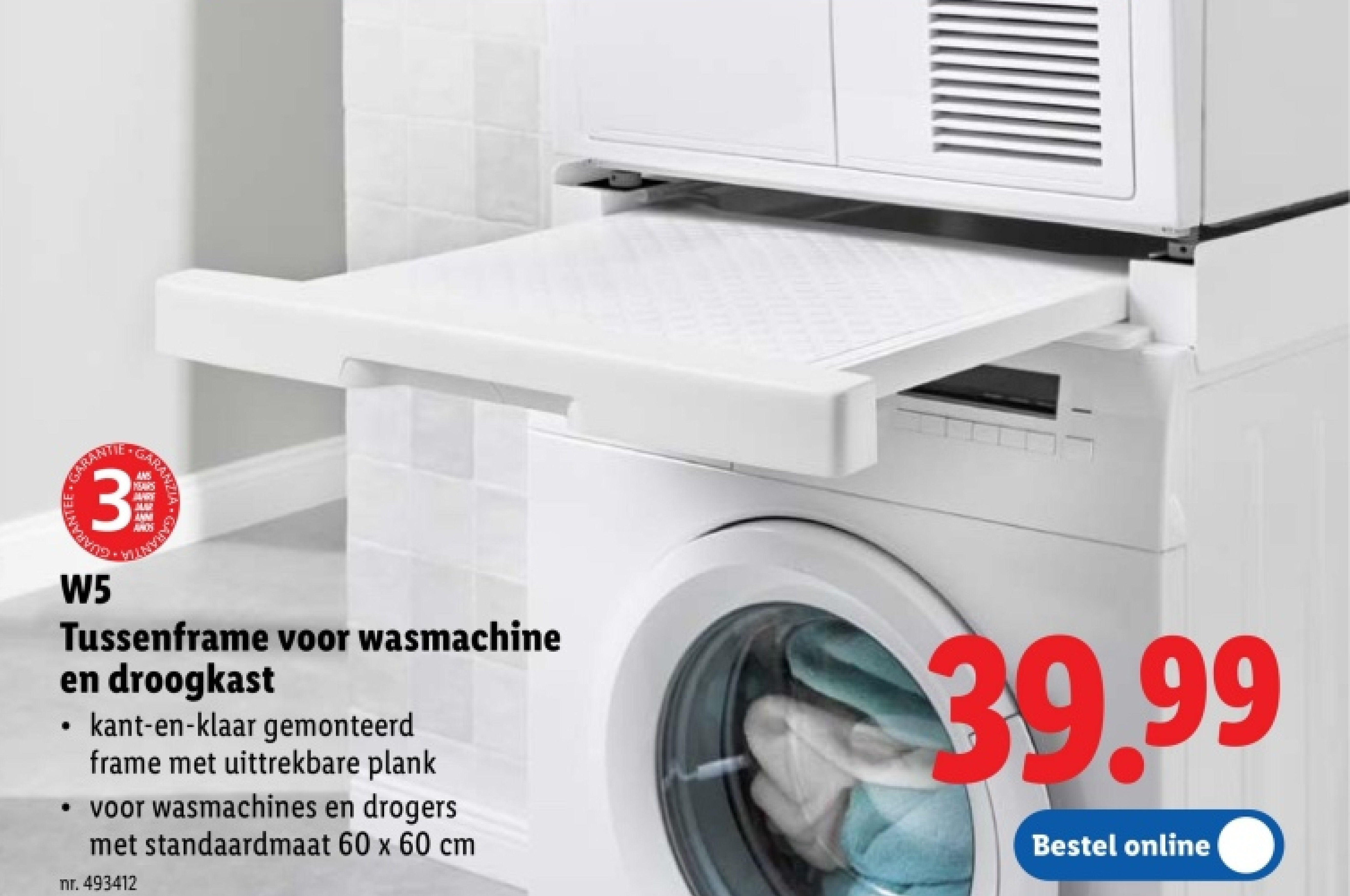 Tussenframe voor wasmachine en droogkast