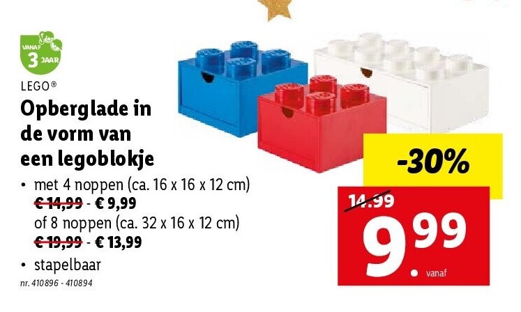 Opberglade in de vorm van een legoblokje