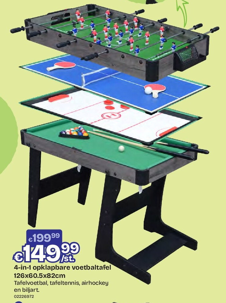 4-in-1 opklapbare voetbaltafel 126x60.5x82cm