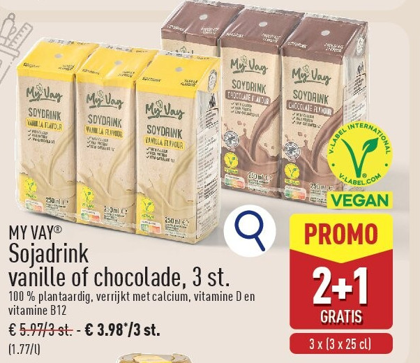 Sojadrink vanille of chocolade, 3 st.