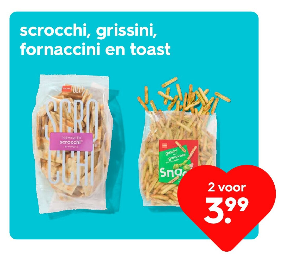 scrocchi, grissini, fornaccini en toast