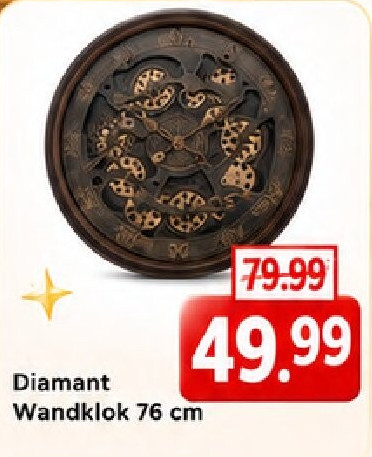 Diamant Wandklok 76 cm